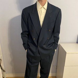 Zegna/Double Breasted Dark Teal Suit